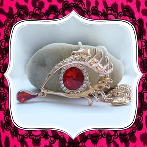 Betsey Johnson Red Clear Crystal Evil Eye Pendant